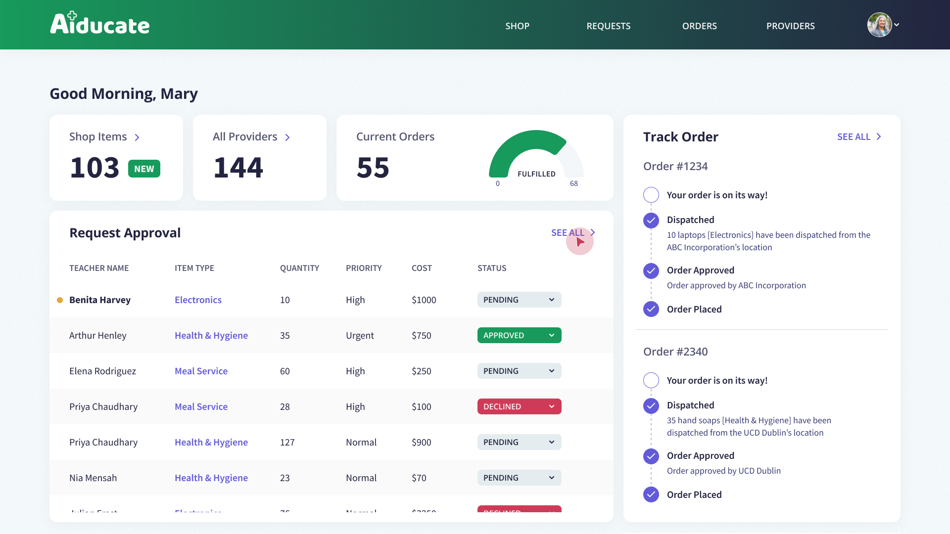 Teacher Dashboard — Benita