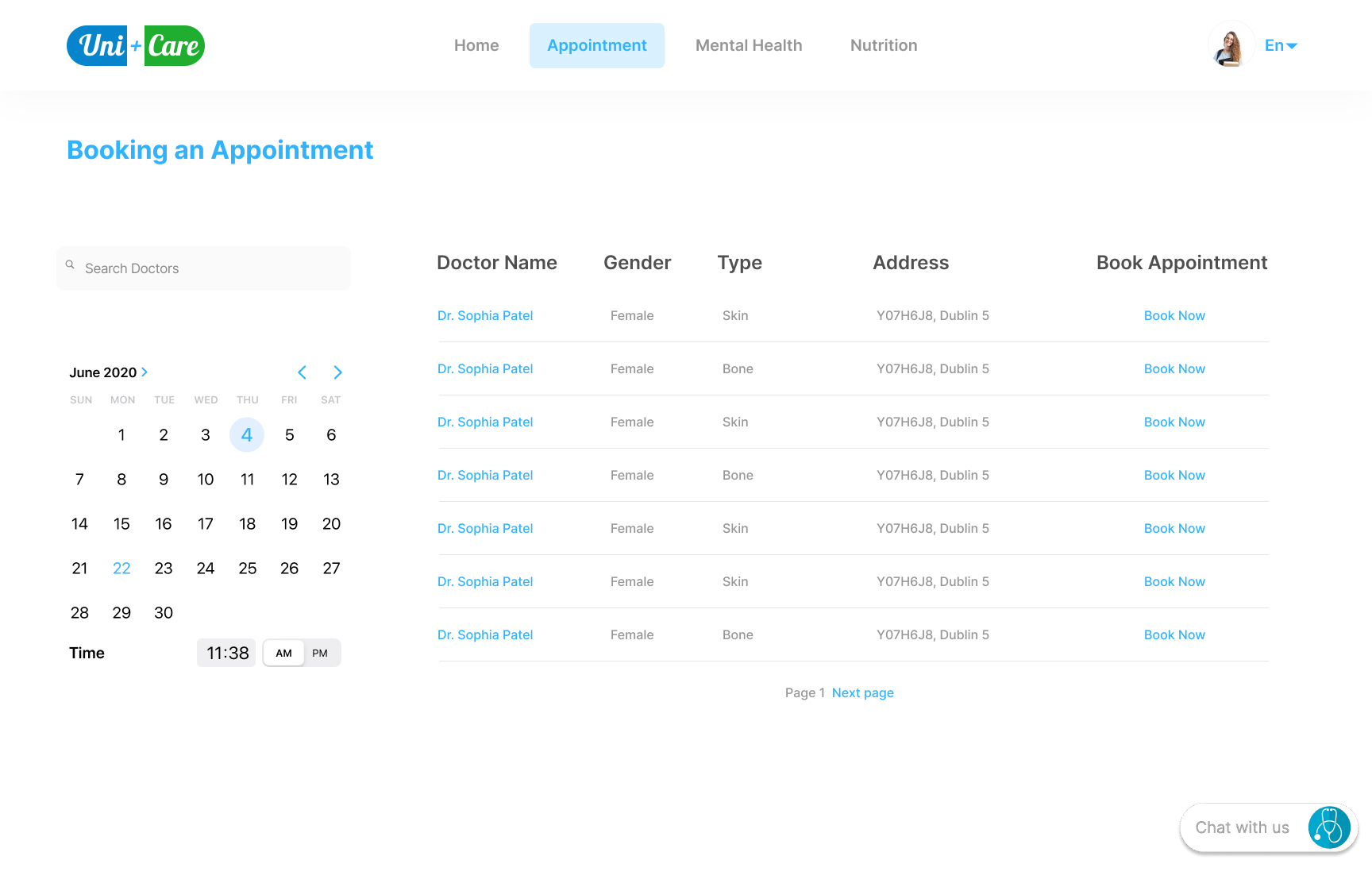 UniCare — Book an appointment
